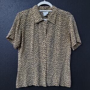 Jessica Lauren 100% Silk Leopard Print Blouse Old Money Timeless Capsule